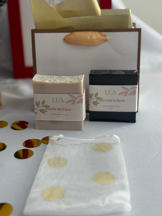 Bundle Jabones Charcoal Eclipse y Besito de Coco + Malla Exfoliadora + Descanso