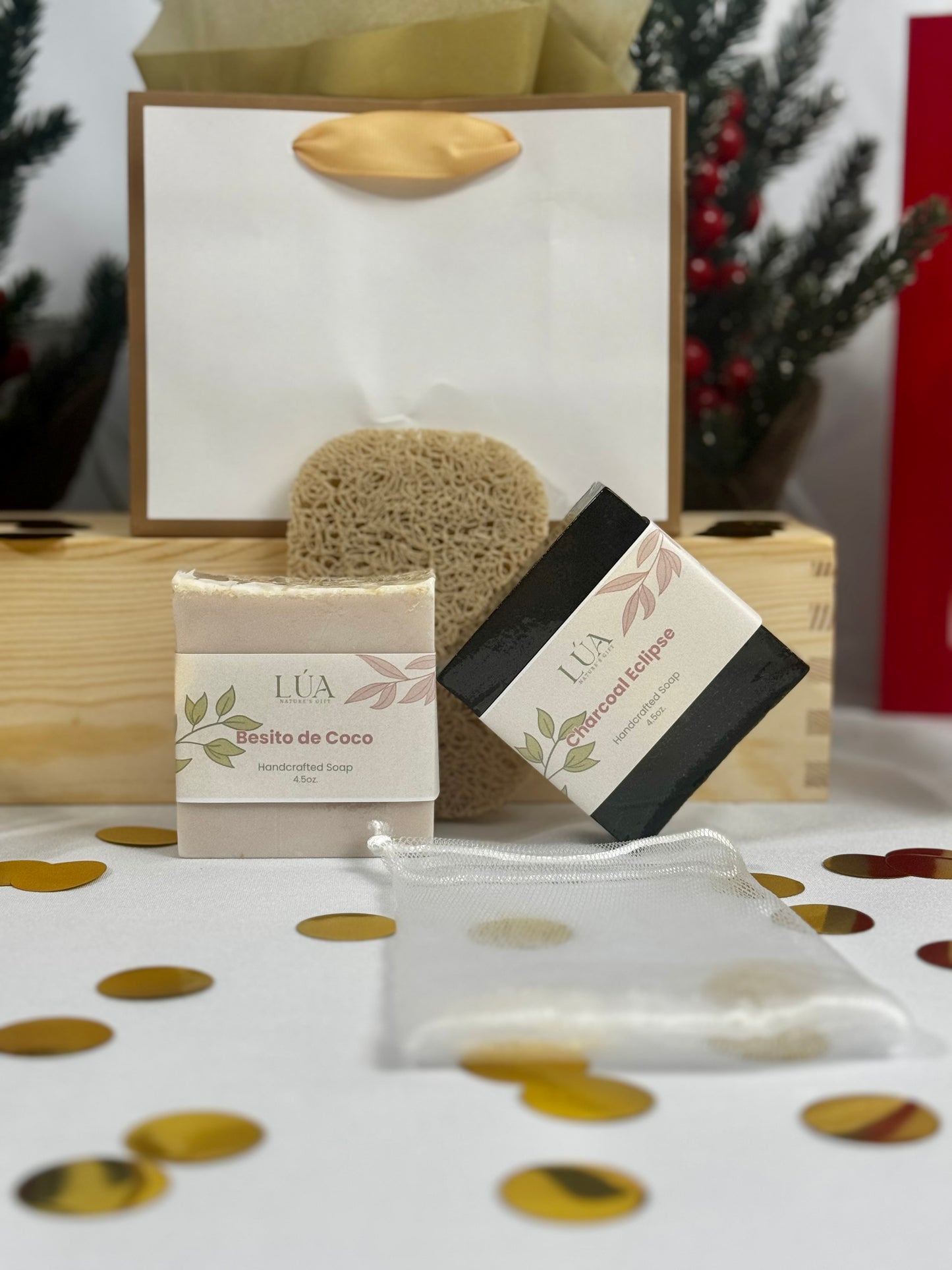 Bundle Jabones Charcoal Eclipse y Besito de Coco + Malla Exfoliadora + Descanso