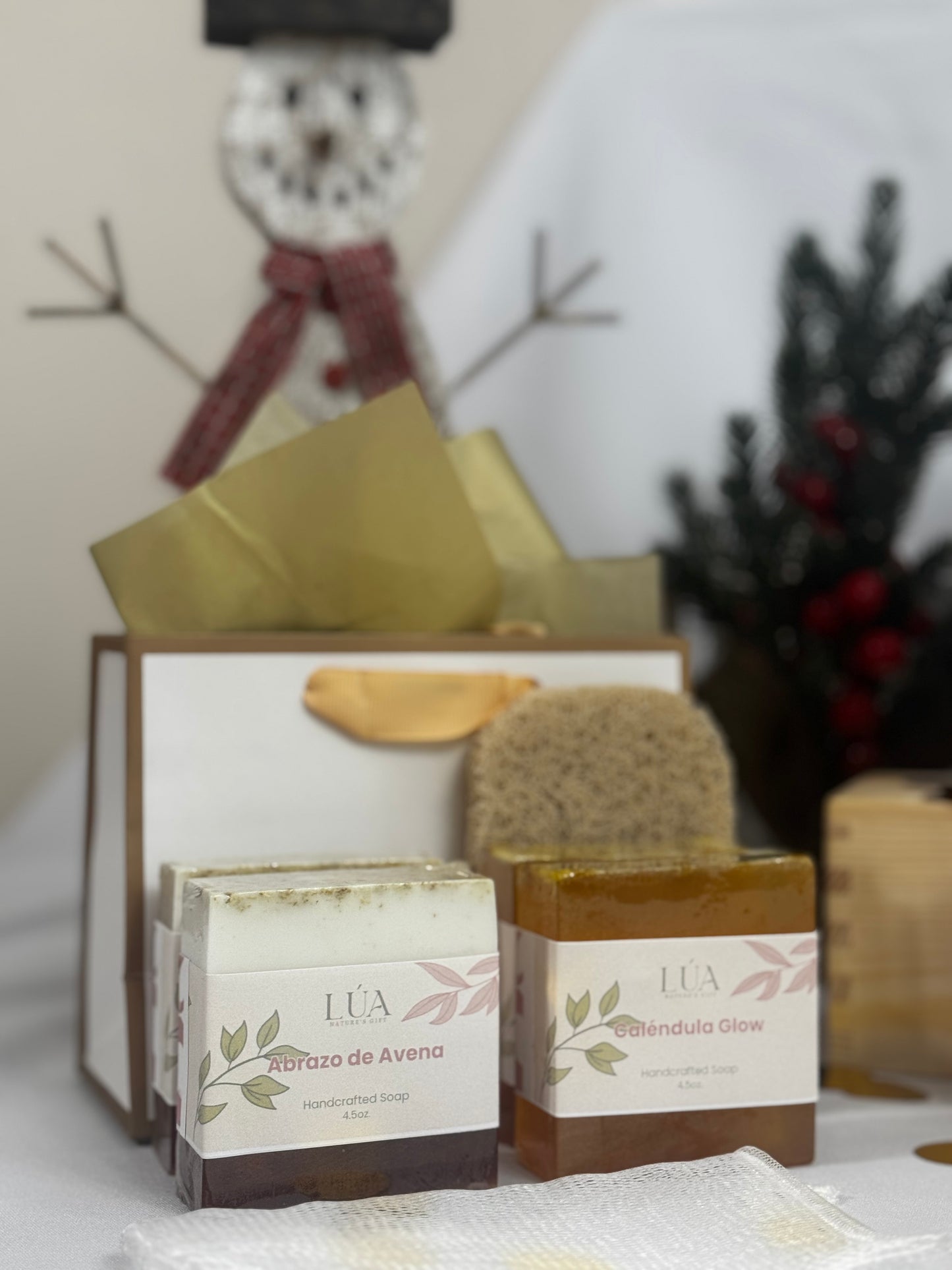 Bundle BEST SELLER Jabones Caléndula Glow y Abrazo de Avena + Malla Exfoliadora + Descanso